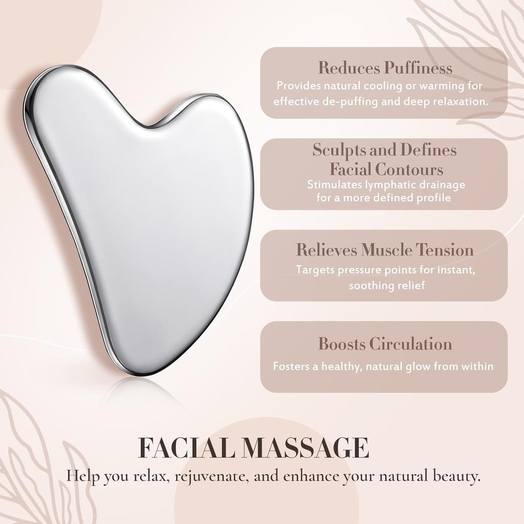Nuanchu Stainless Steel Gua Sha Facial Tools Metal Guasha Tool for Face Body Jawline Shaper, Double Chin Reducer, Puffiness Reducing, Lymphatic Drainage Massager Skin Care Gift with Pouch