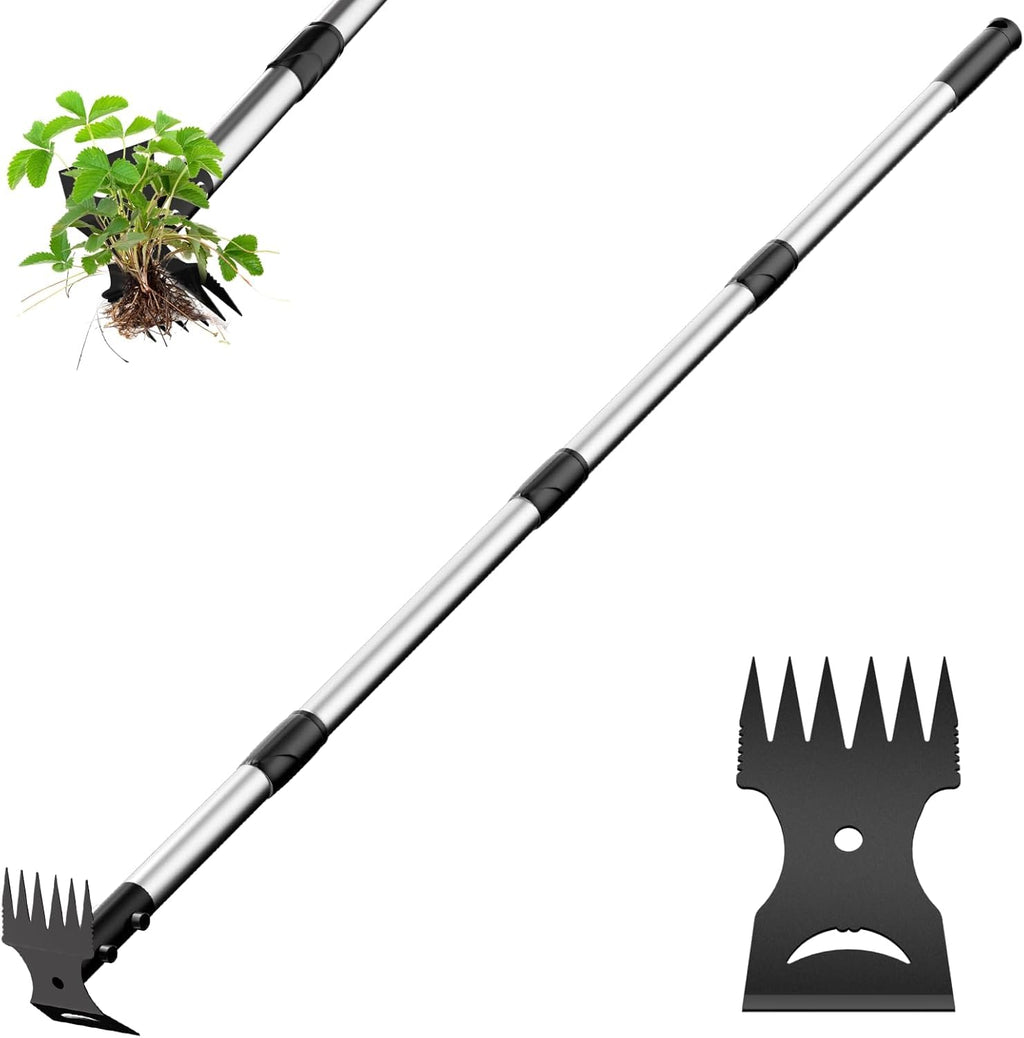 Weed Puller Tool with Long Handle 2-in-1 Garden Hoe and Weed Rake | Adjustable Length Weeding Tool, Heavy Duty Weed Remover, Hoe Garden Tools for Weeding, Home Gardens, Lawns, Patio, Yards