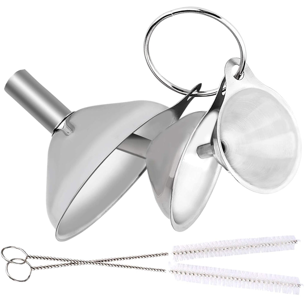 Metal Stainless Steel Funnel, Large Medium Small Funnel Set of 3, Food Grade Mini Funnels for Kitchen Use Filling Bottles Flask Cooking, 2 Brushes YLYL