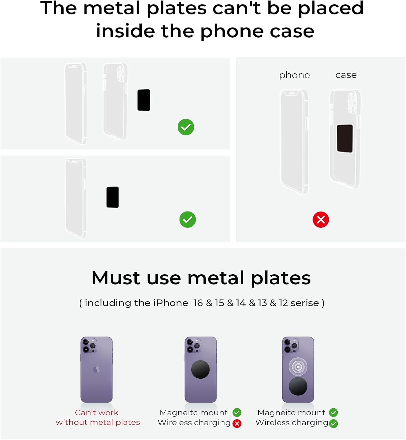 LISEN 2 Pack Magnetic Phone Holder for Your Car Magnet for Phone Car Mount Vent 6 Military Magnets Vent Cell Phone Holder Mount for Car Plate Fit All iPhone 17/16/15/14/13 Pro Max Plus Samsung S25