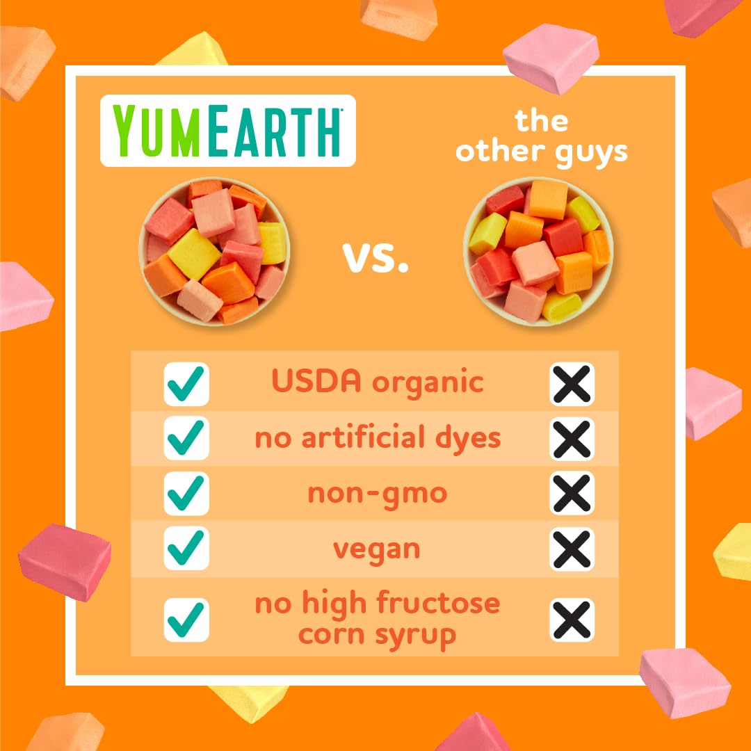 YumEarth Organic Chewys Fruit Flavored Candy Chews - Allergy Friendly, Gluten Free, Non-GMO, Vegan, No Artificial Dyes - Assorted Flavors, 7.5 oz.