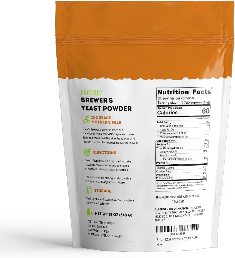 Kate Naturals Brewers Yeast Powder for Lactation Support & Nursing Moms. Debittered Brewer's Yeast for Lactation Cookies & Lactation Supplement (12oz, Gluten Free, Non-GMO)