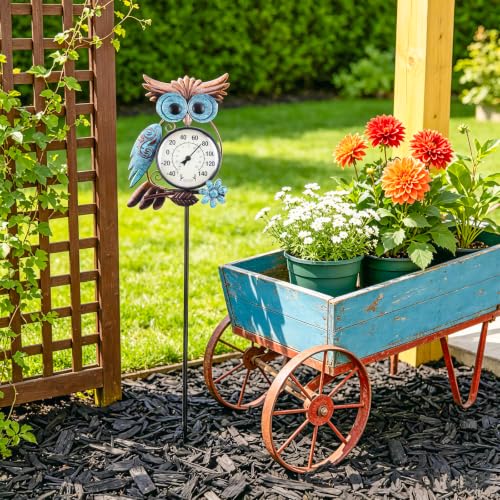 Outdoor Thermometer, Owl Outside Decor for Patio, Yard and Garden | No Battery Needed Garden Stake Wall Art Gifts Idea Waterproof