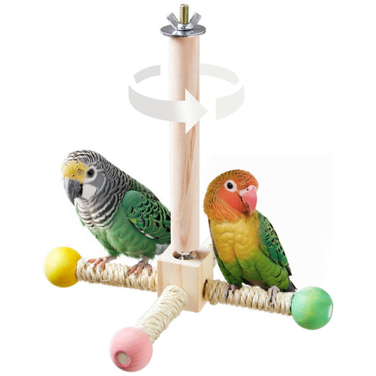 Bird Stand Perch Toy, Interactive Spinning Parakeet Toys, Wooden Exercise Wheel Parrot Toy, Enrichment Cockatiel Toy for Birds Cage, Bird Cage Accessories Perch Toys for Budgies (Small)