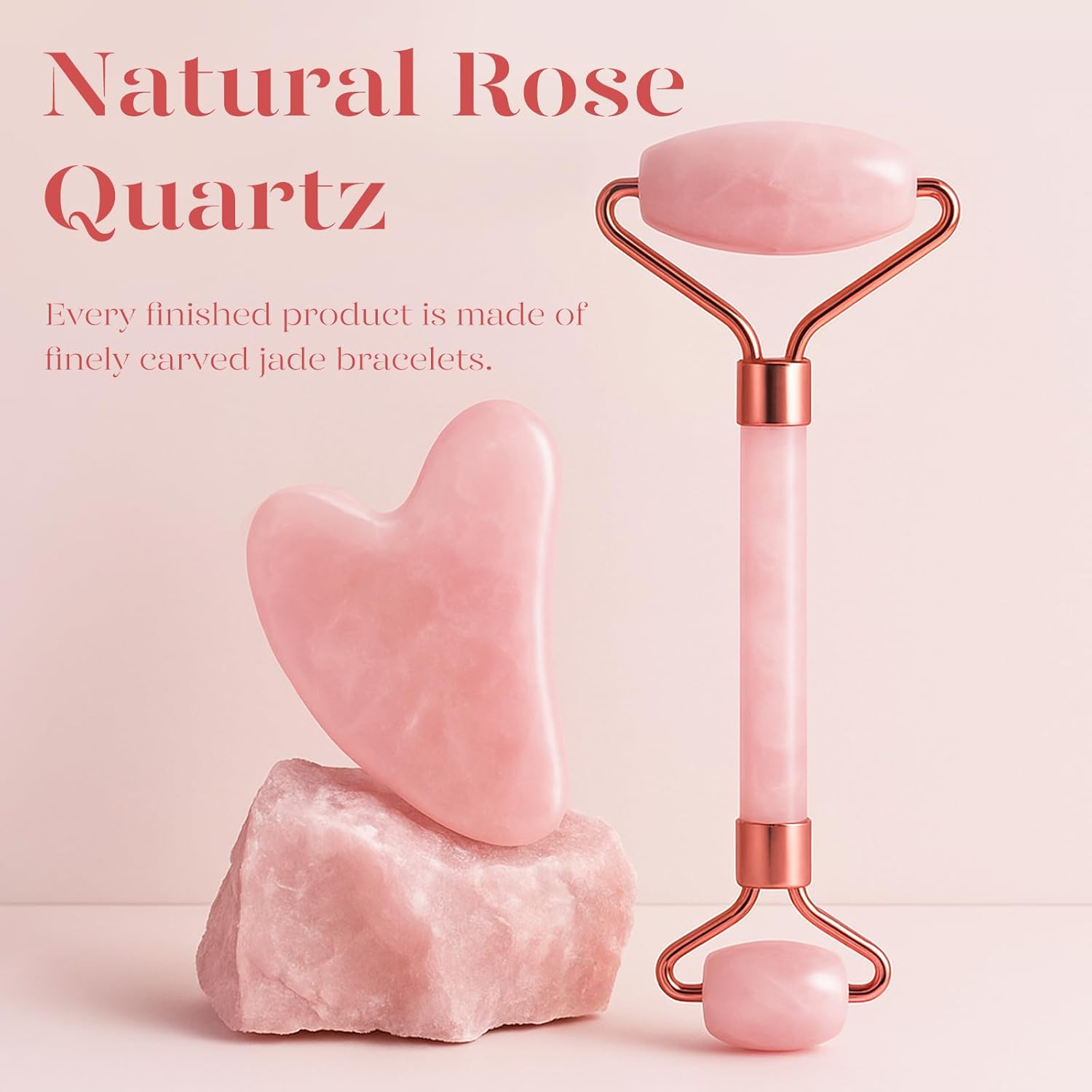 BAIMEI IcyMe Jade Roller & Gua Sha, Face Roller Redness Reducing Skin Care Tools, Self Care Pink Gift for Men Women, Massager for Face, Eyes, Neck, Relieve Fine Lines and Wrinkles - Rose Quartz