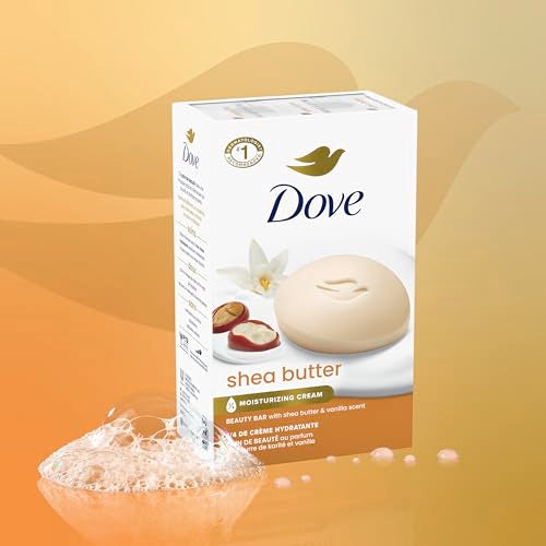 Dove Beauty Bar Soap Shea Butter, 8 Bars for Nourished, Radiant Skin, Enriches Skin 3.75 oz