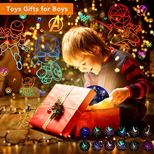 MOKOQI Kid Light Projector Superhero Toys for Boys 5-7 Avengers Night Light Projector with Timer for Kids Room, 360 Degree Rotation Toddler Nightlights with Spiderman Figurine Star Lamps