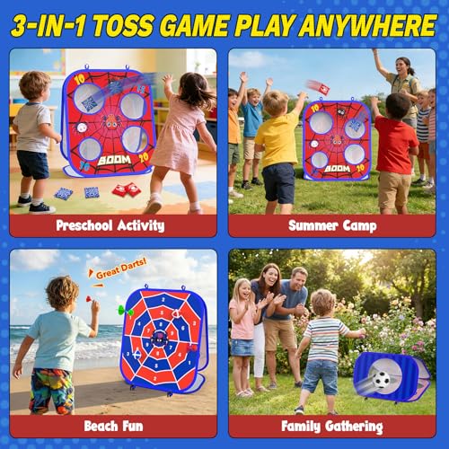 Spider Bean Bag Toss Game, 3-in-1 Cornhole Board Outdoor Toys for Kids, Family Party Activity Toddler Yard Backyard Beach Lawn Party Camping Game Toys for 3 4 5 6 7 8 Year Old Boys Girls Birthday Gift