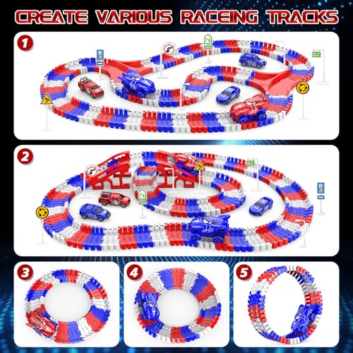Spider Toys for Boys 4-6, Spider Race Track with 5 Cool Spider Cars Toys for Kids Boys Toddler, Flexible Car Tracks for Age 3 4 5 6 7 8 Year & Up Old Boy Girls Birthday Gifts