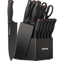 Knife Set, Astercook 15 Pieces Knife Sets for Kitchen with Block, Dishwasher Safe Kitchen Knife Set with Built in Sharpener Block, German Stainless Steel Knife Block Set, Mothers Day Gifts for Women