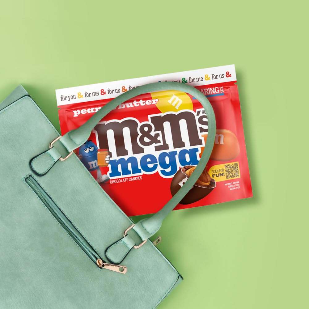 M&M'S Mega Peanut Butter Chocolate Candy, Sharing Size, 8.6 Oz Resealable Bag