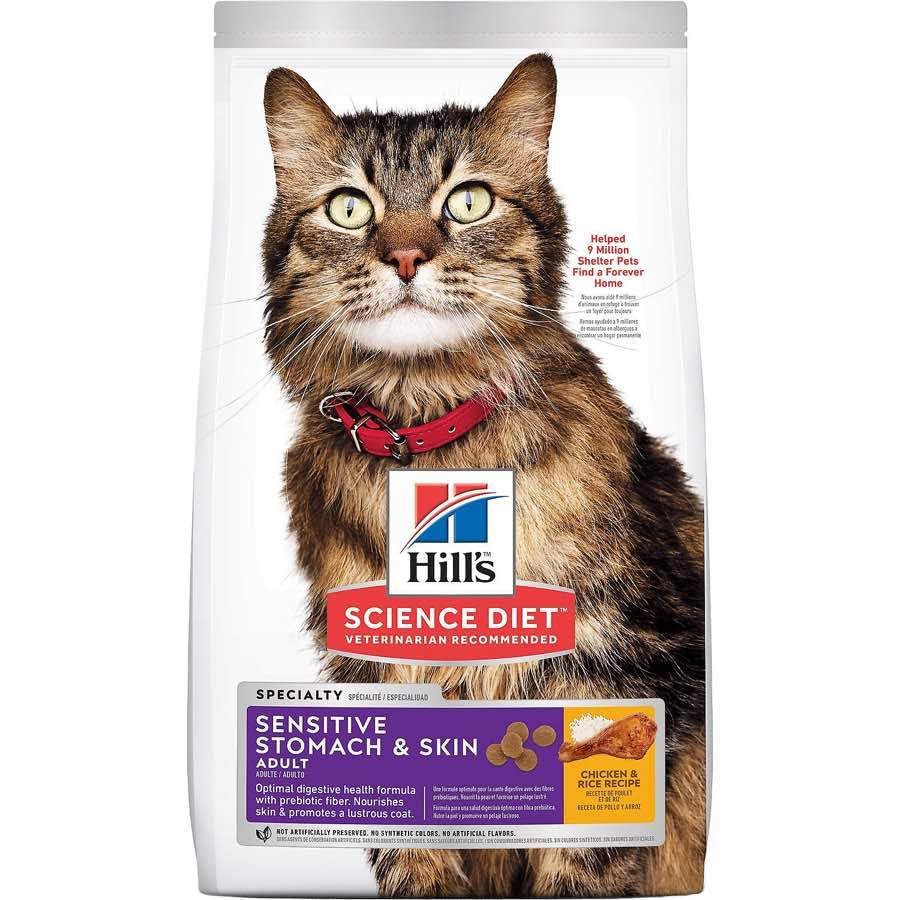 Hill's Science Diet Adult Sensitive Stomach & Skin Dry Cat Food, Chicken & Rice, 3.5 lb. Bag (Updated Formula)