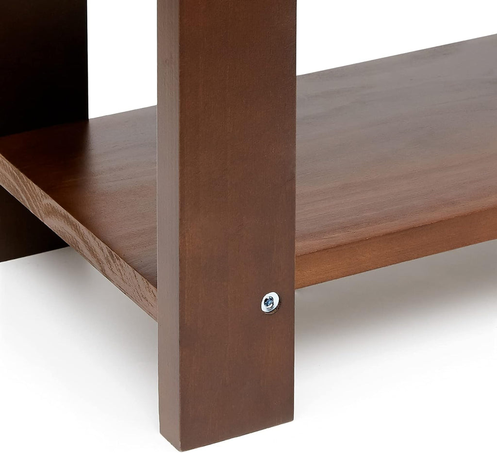 Solid Pine Wood Entryway Shoe Rack Bench, Espresso, 10.4" D x 27.56" W x 17.72" H