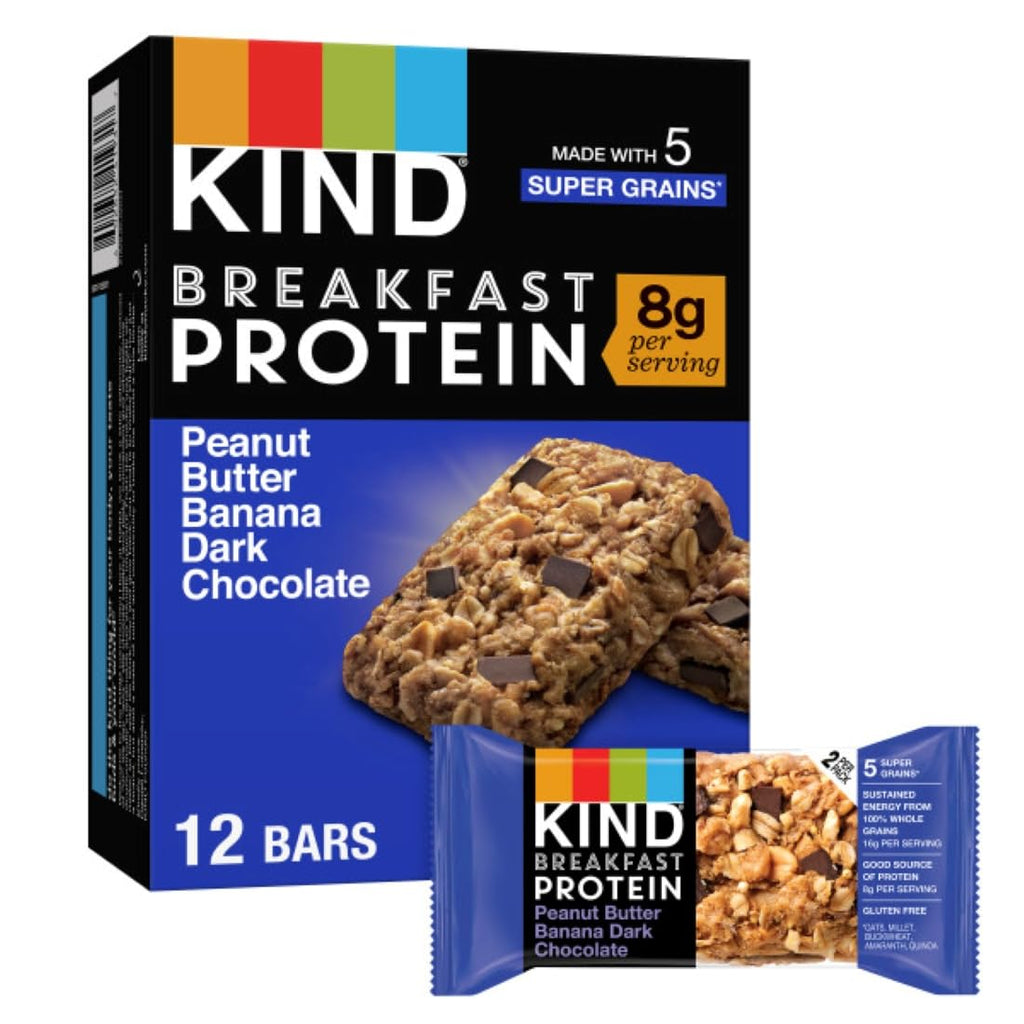 KIND Breakfast, Healthy Snack Bar, Peanut Butter Banana Dark Chocolate, Gluten Free Breakfast Bars, 8g Protein, 1.76 OZ Packs (6 Count)