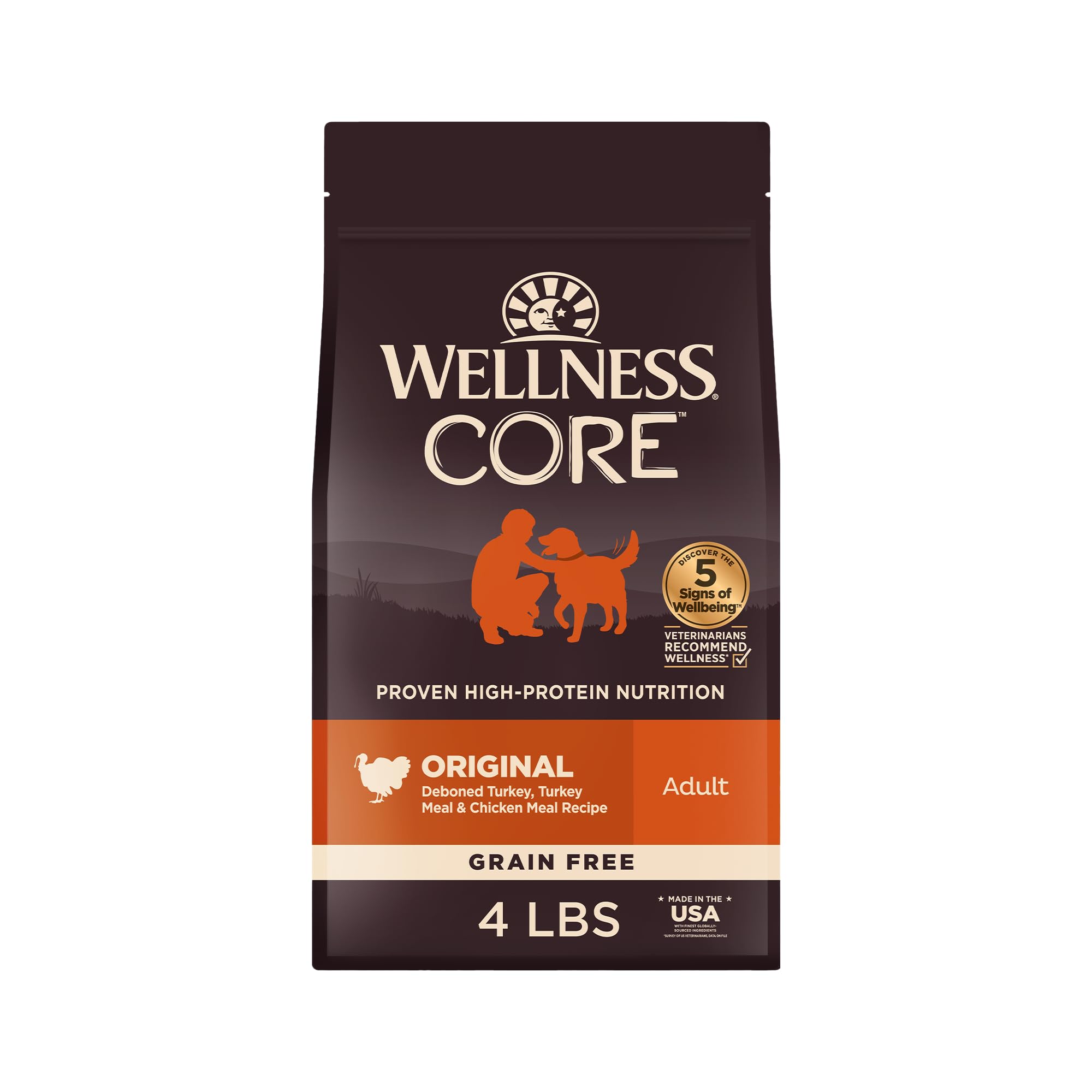 Wellness CORE Adult Dry Dog Food, Grain Free Kibble, Natural, High Protein, Turkey and Chicken Recipe, 4 lb Bag
