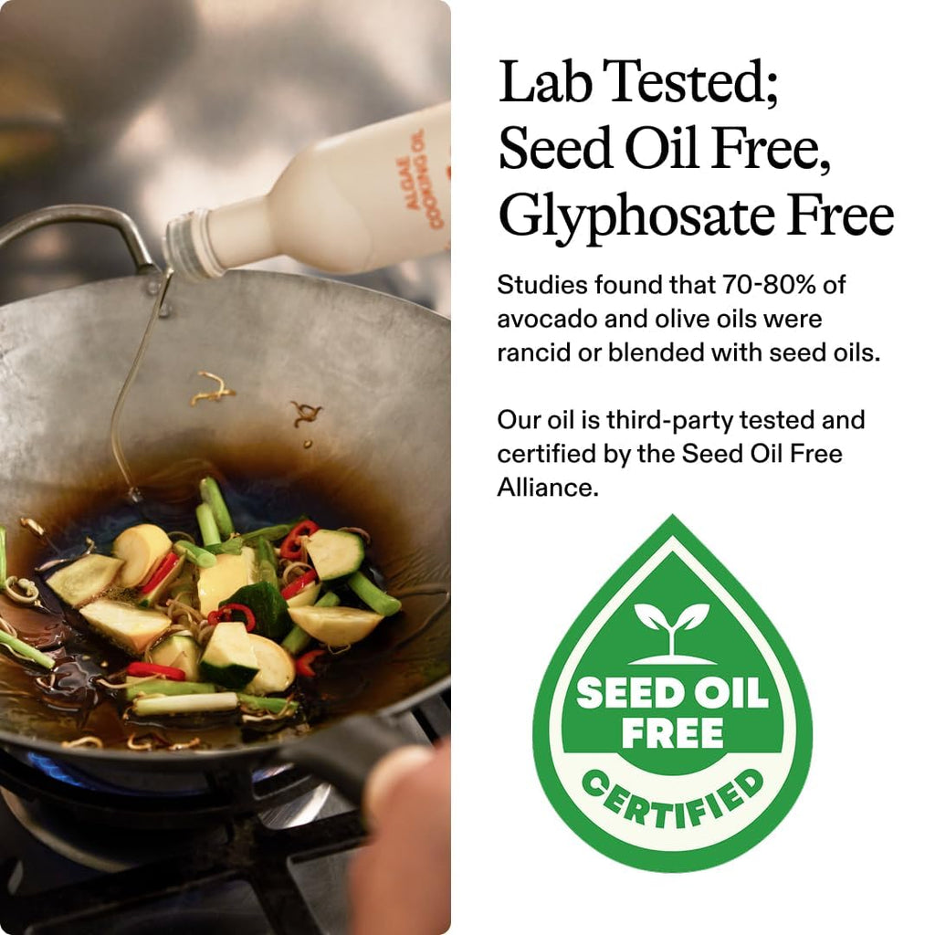 Algae Cooking Club Chef-Grade 100% Algae Cooking Oil - Avocado Oil Alternative - 535°F High Smoke Point - Omega-9 Rich, Neutral Buttery Flavor - Seed Oil-Free - For Searing, Baking, Frying (16 fl oz)
