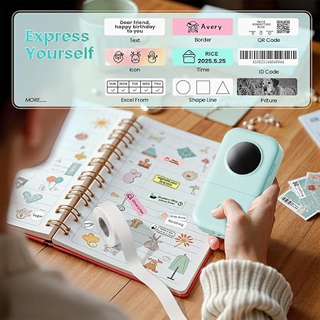 Phomemo Label Maker, D30 Portable Bluetooth Mini Label Printer Machine, Smartphone Handheld Thermal Sticker Small Labeler Multiple Templates Fonts Icon Inkless Custom Label for Home Kids, School Item
