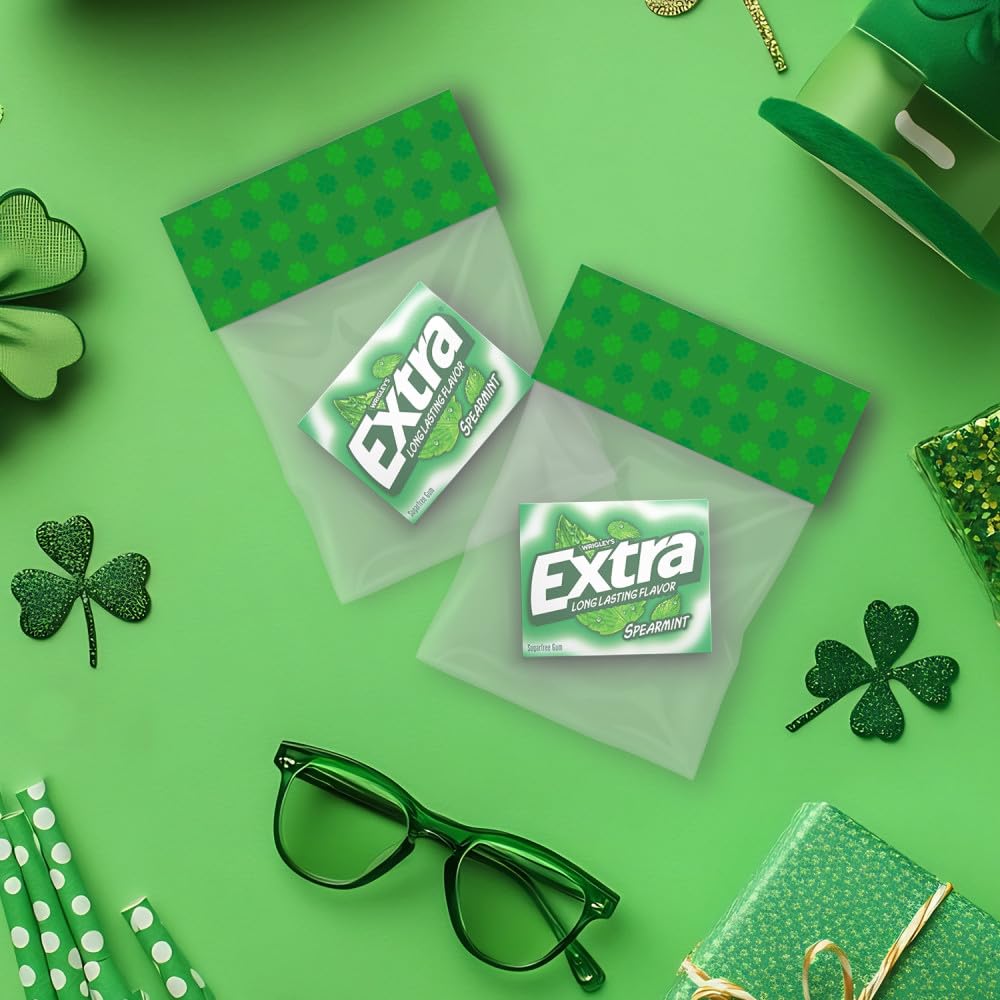 Extra Gum Spearmint Sugarfree Gum Bulk, Individually Wrapped, Perfect for Long Lasting Fresh Breath at School, Work & Travel 15 Count, Pack of 10