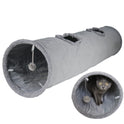 Cat Tunnel for Indoor Cats, 51×12 inch Foldable Big Cat Tunnel, Grey Suede Pet Tunnels with Two Peepholes and a Bubble Ball