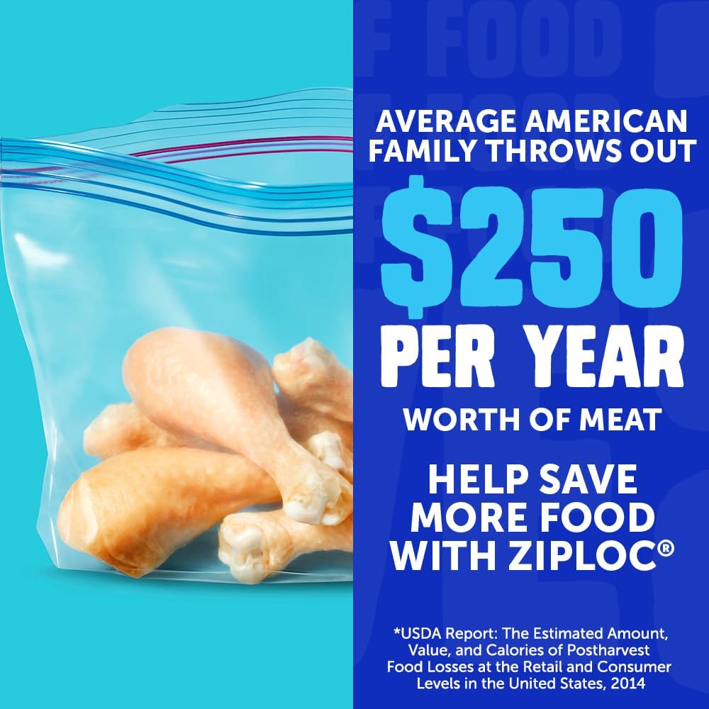 Ziploc Half Gallon Food Storage Freezer Bags, Grip 'n Seal Technology for Easier Grip, Open, and Close, 40 Bags Total