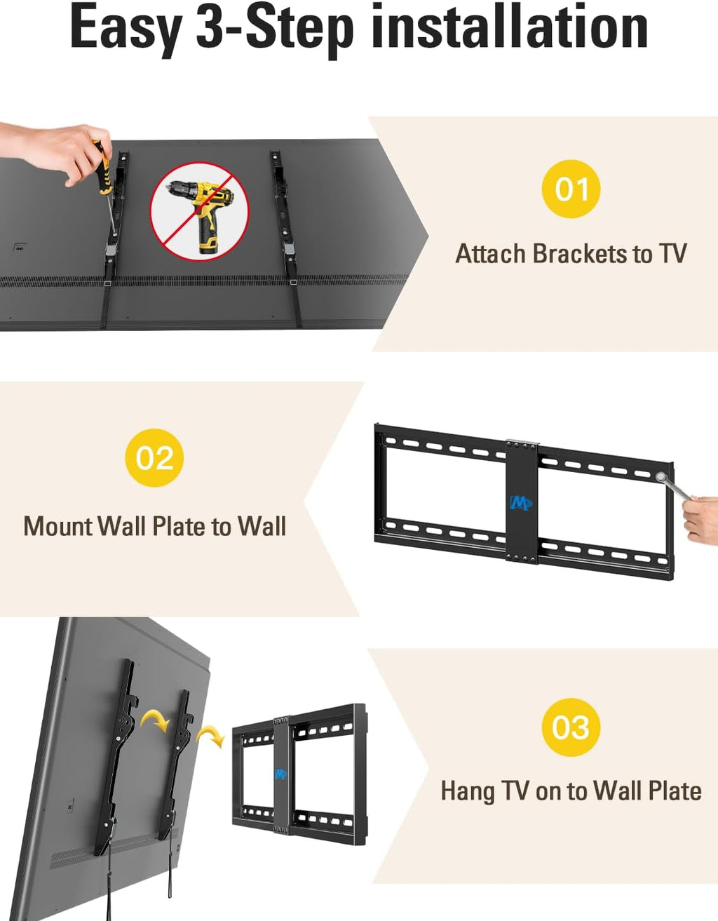 Mounting Dream TV Wall Mount for Most 37-75 Inch TVs, Universal Tilt TV Mount Fit 16", 18", 24" Stud with Loading Capacity 132lbs, Max Vesa 600 x 400mm, Low Profile Flat Wall Mount TV Bracket