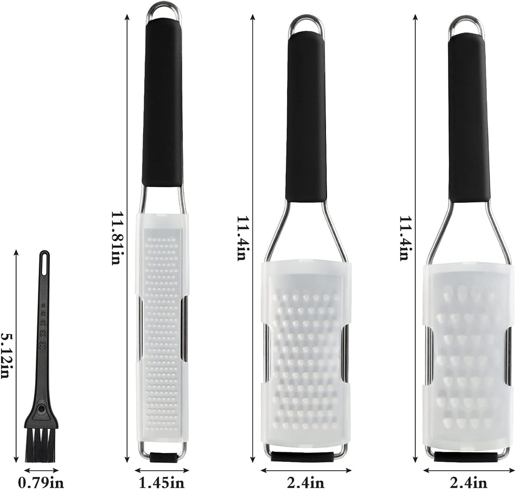Cambom Lemon Zester Grater Three-piece Suit - Heavy Duty Kitchen Tool for Parmesan Cheese, Ginger, Garlic, Nutmeg, Chocolate, Vegetables，Fruits，Stainless Steel Grater Dishwasher Safe Black