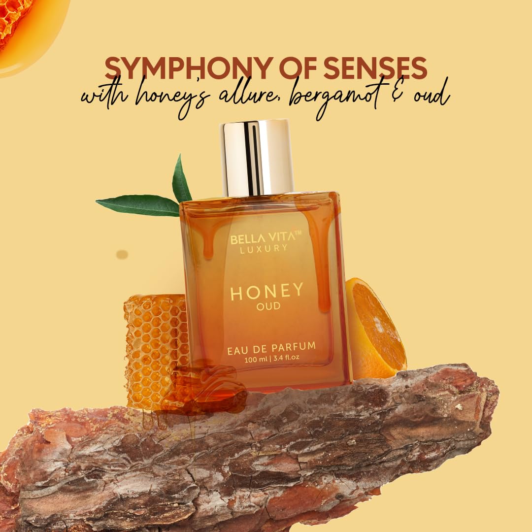 BellaVita Honey OUD Perfume for Women & Men (3.4 fl.oz) | Vanilla, Bergamot & Patchouli Perfume | Long-Lasting Arabian Unisex Perfumes for Women & Men | Floral & Spicy Vegan Cologne Honey Perfume - Cart Shape