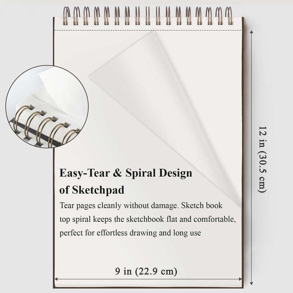 Fuxi 9" x 12" Sketch Book, Top Spiral Bound Sketch Pad, 100 Sheets 68lb/100gsm Acid-Free Drawing Paper, Art Sketchbook for Drawing Pad for Kids Artists & Beginners Professional Art Supplies for Adults