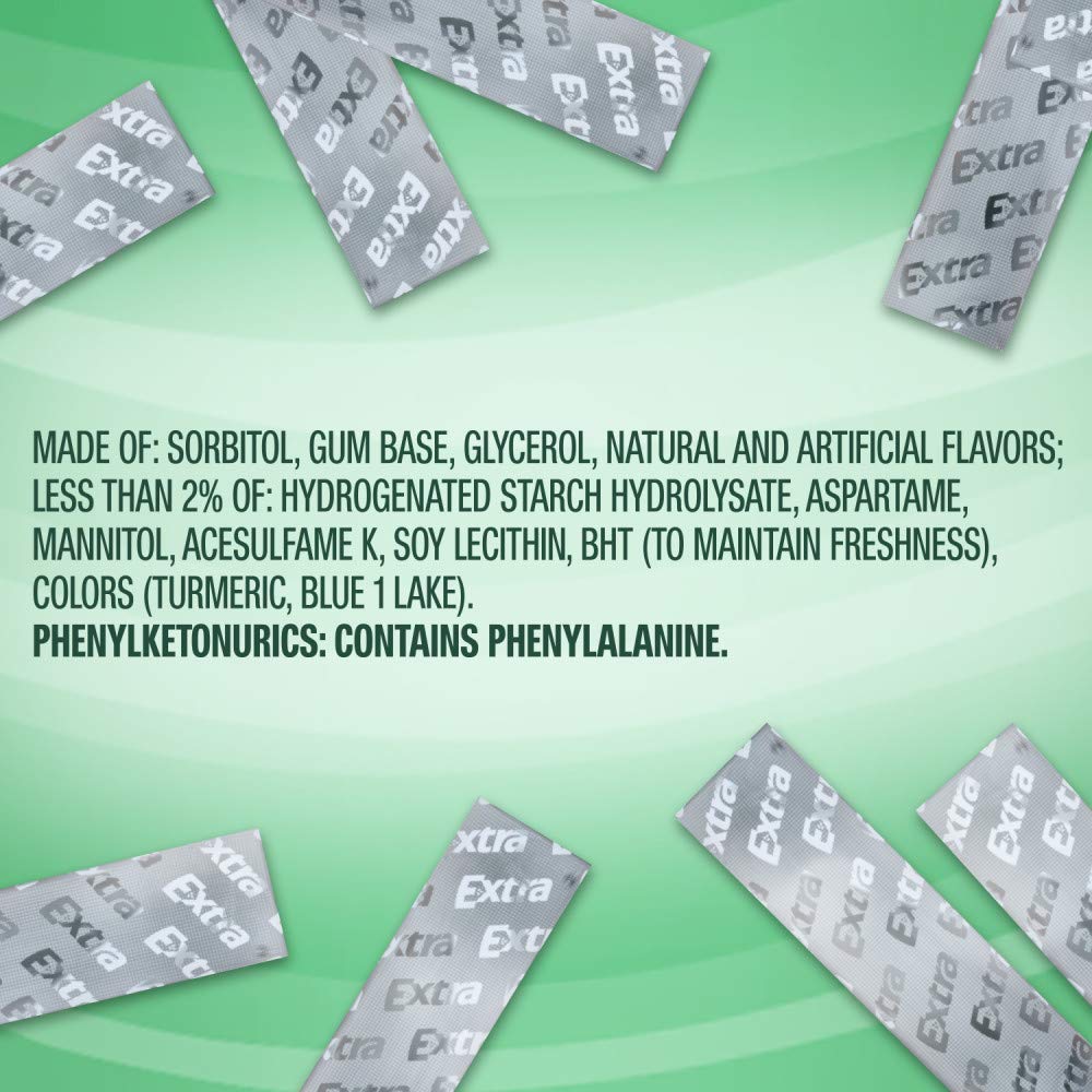 Extra Gum Spearmint Sugarfree Gum Bulk, Individually Wrapped, Perfect for Long Lasting Fresh Breath at School, Work & Travel 15 Count, Pack of 10