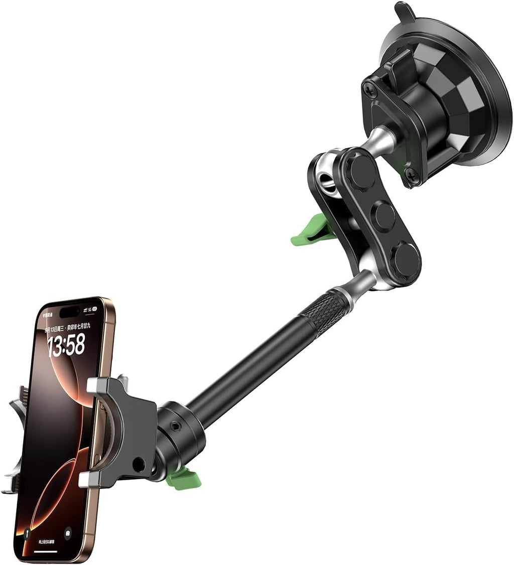 MAGIC JOHN Car Phone Holder, Ultra-Durable Mteal Phone Holders for Your Car, 360° Rotation Cell Phone Car Mount for Windshield, Suction Cup Car Phone Mount for iPhone Samsung All Smartphone