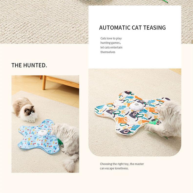 Cat Toy Hide and Seek Interactive Cat Toy - Rechargeable Automatic Feather Wand with Bird Squeaky for Indoor Cats Increase Battery Capacity, cat Feather Toy with 2 cat Wands (Colorful)