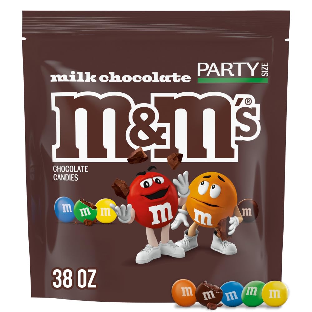 M&M'S Milk Chocolate Candy, Party Size, 2.4 lb Resealable Bag for Parties, Baking & Sharing