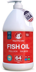 Fish Oil for Dogs, Healthy Skin & Coat Salmon Pollock Liquid Omega 3, 64 oz | Soft Shiny Glossy Coat, EPA DHA, Immune System & Heart Function Support, Normal Shedding, Supplement for Pets