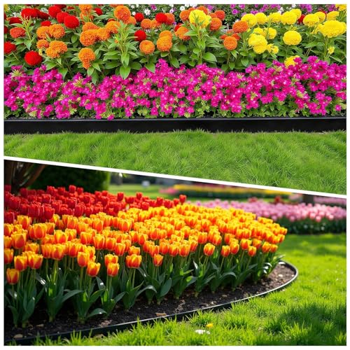 MIXC 100ft Landscape Edging Kit with 150 Spikes, Not Digging Flexible Plastic Edge Border for Landscaping, Lawn, Garden, Flower Beds, Yard, Paver, Playground, Pathway,3pack, 33ft Each,1.5in high