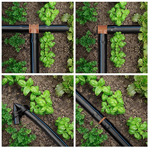 JAYEE 24P Drip Irrigation Fittings Kit for 1/2" Tubing (.600 ID), 17mm Parts- 6 Tees, 6 Couplings, 6 Elbows,6 End Cap Plugs- Barded Connectors for Rain Bird Pipe and Sprinkler Systems (24 Pieces Set)