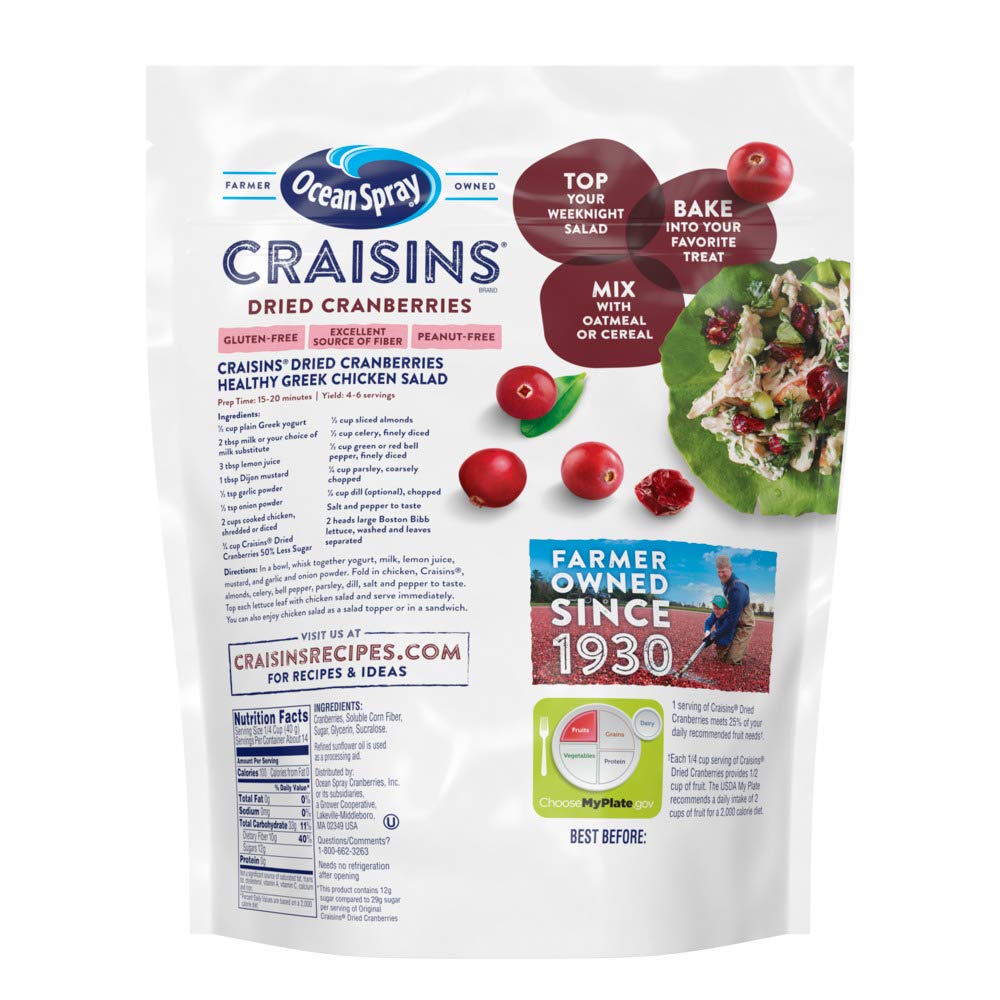 Ocean Spray® Craisins®, 50% Less Sugar Dried Cranberries, Dried Fruit, 20 Oz Pouch