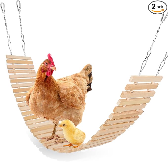 Jorewood Chicken Coop Toy Natural Wooden Chicken Swing & Bridge Toys Multi-Functional Poultry Perch with Wooden Beads (Safe for Chickens/Ducks)