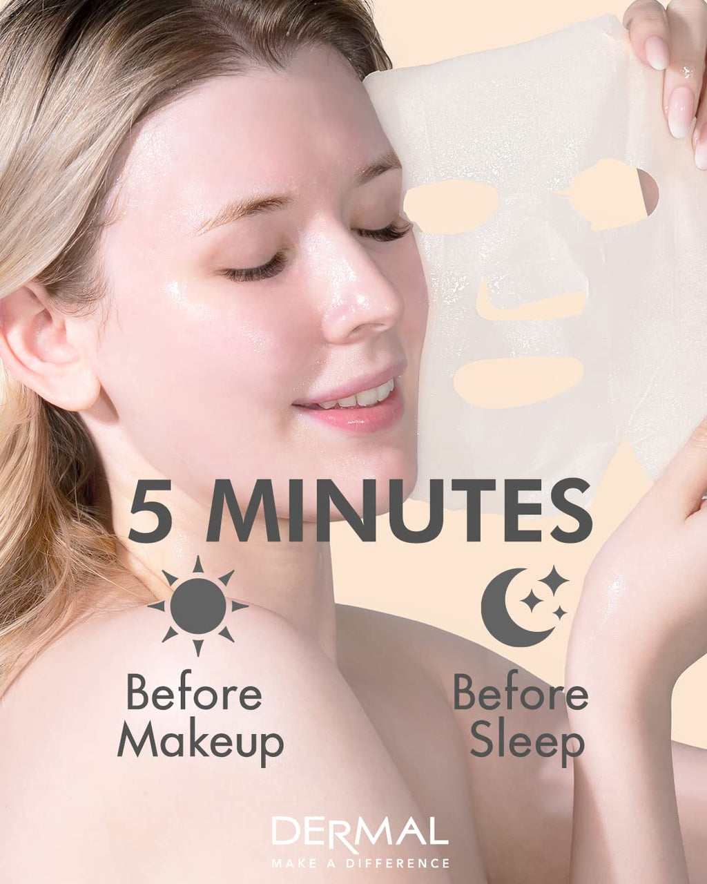 DERMAL Korean Collagen Face Mask – Hydrating & Soothing Sheet Mask with Panthenol – Hypoallergenic Calming Moisture Care for All Skin Types – 24 Combo Pack
