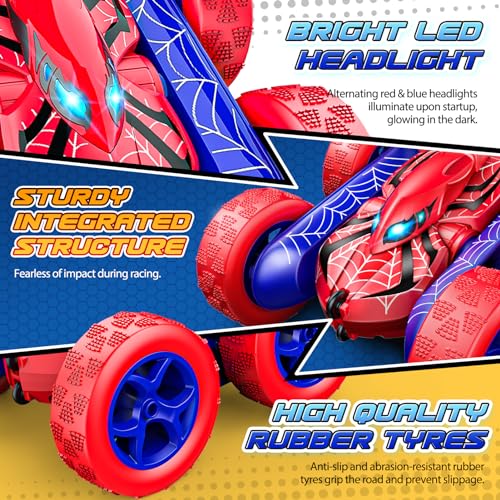 SYOKZEY Spider RC Cars Remote Control Car, Double Sided 360°Flip 4WD Rechargeable RC Drift Car,Toys for 3-12 Year Old Boys,Toys for Ages 5-7 Toys for Ages 8-13 Christmas Basket Stuffers (Red)