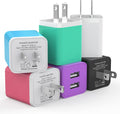 6Pack USB Wall Charger, iGENJUN 2.4A Dual USB Port Cube Power Plug Adapter Fast Phone Charger Block Charging Box Brick for iPhone 17/17 Pro/17 Pro Max/16, Samsung Galaxy, Pixel, LG, Android-Colorful