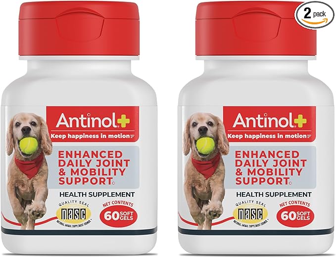 Antinol Plus Mobility Hip & Joint Supplement for Dogs, 120 Soft Gels | Green-Lipped Mussel Oil and Krill Oil for Better and Faster Results than Glucosamine and Chondroitin