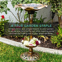 Best Choice Products Outdoor Solar Lighted Pedestal Bird Bath Fountain Decoration w/Planter, Integrated Panel, Scroll Accents for Lawn, Garden - Bronze