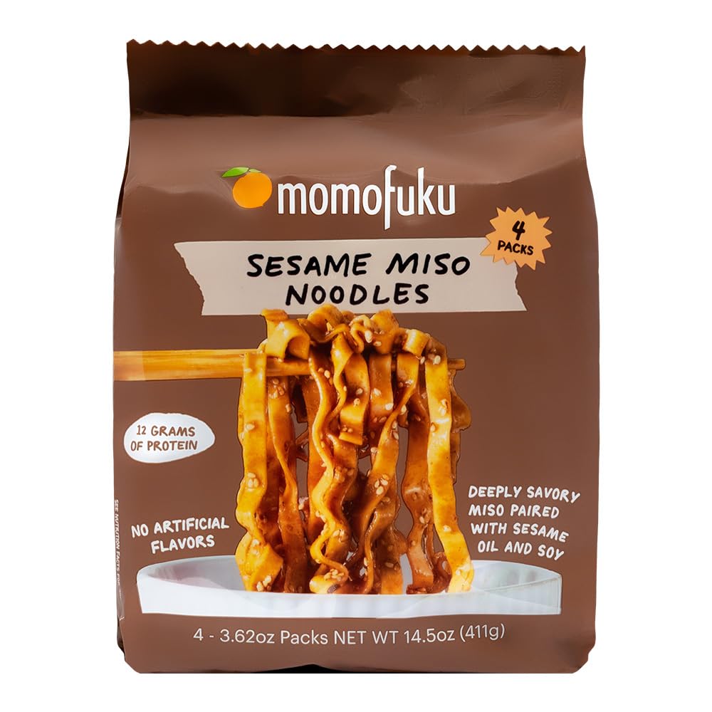 Momofuku Sesame Miso Ramen Noodles by David Chang, Air-Dried Instant Noodles with Sauce and 12g of Plant Based Protein, 4 Servings