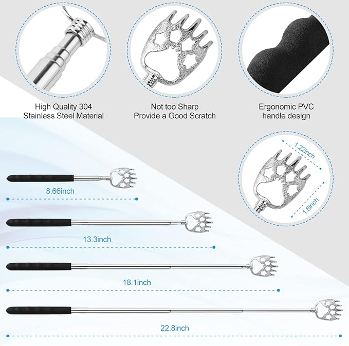 3 Pack Different Back Scratcher Metal Portable Telescoping with Rubber Handles, Extendable Back Massager Tool with Beautiful Box, Stocking Stuffers for Men Women Kids Adults (Black)