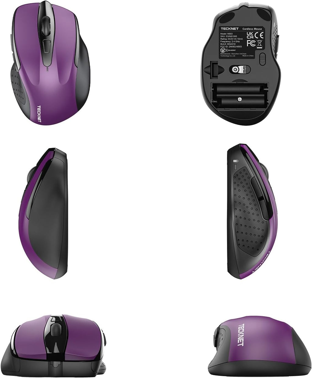 TECKNET Wireless Mouse, 2.4G Ergonomic Optical Mouse, Computer Mouse for Laptop, PC, Computer, Chromebook, Notebook, 6 Buttons, 24 Months Battery Life, 2600 DPI, 5 Adjustment Levels