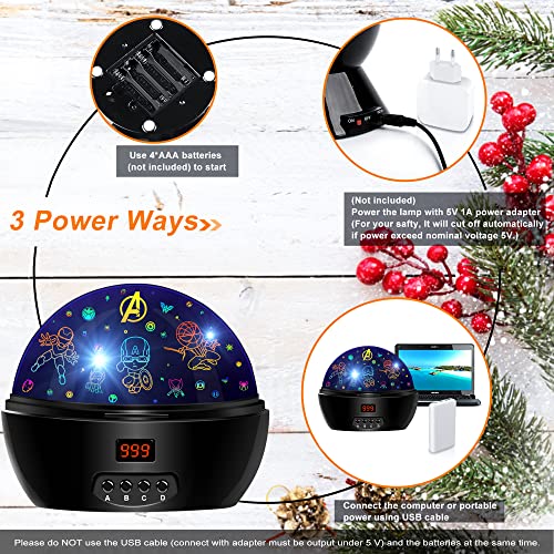 MOKOQI Kid Light Projector Superhero Toys for Boys 5-7 Avengers Night Light Projector with Timer for Kids Room, 360 Degree Rotation Toddler Nightlights with Spiderman Figurine Star Lamps