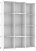 AWTATOS Cube Storage Organizer Storage 12 Cube Bookshelf DIY Plastic Closet Clothes Storage Shelves with Wooden Mallet, Stackable Storage Solution for Home, Bedroom, White