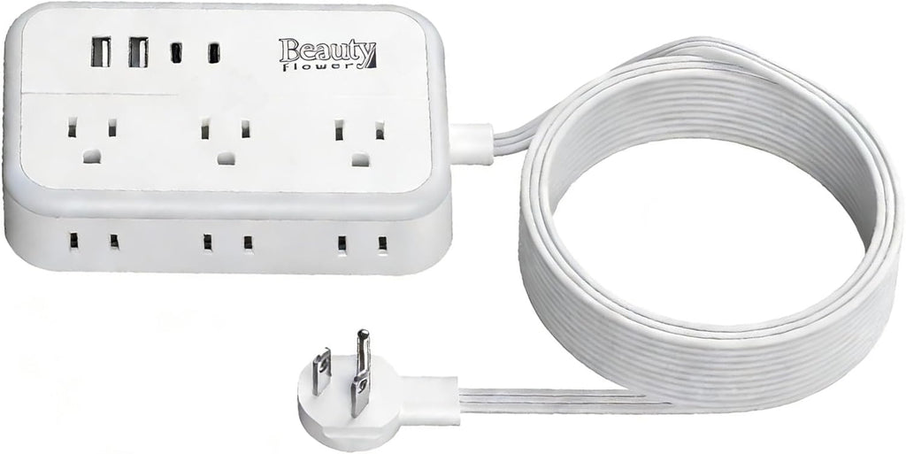 6 Ft Surge Protector Power Strip - 8 Widely Outlets with 4 USB Ports, 3 Side Outlet Extender with 6 Feet Extension Cord, Flat Plug, Wall Mount, Desk USB Charging Station, ETL,White