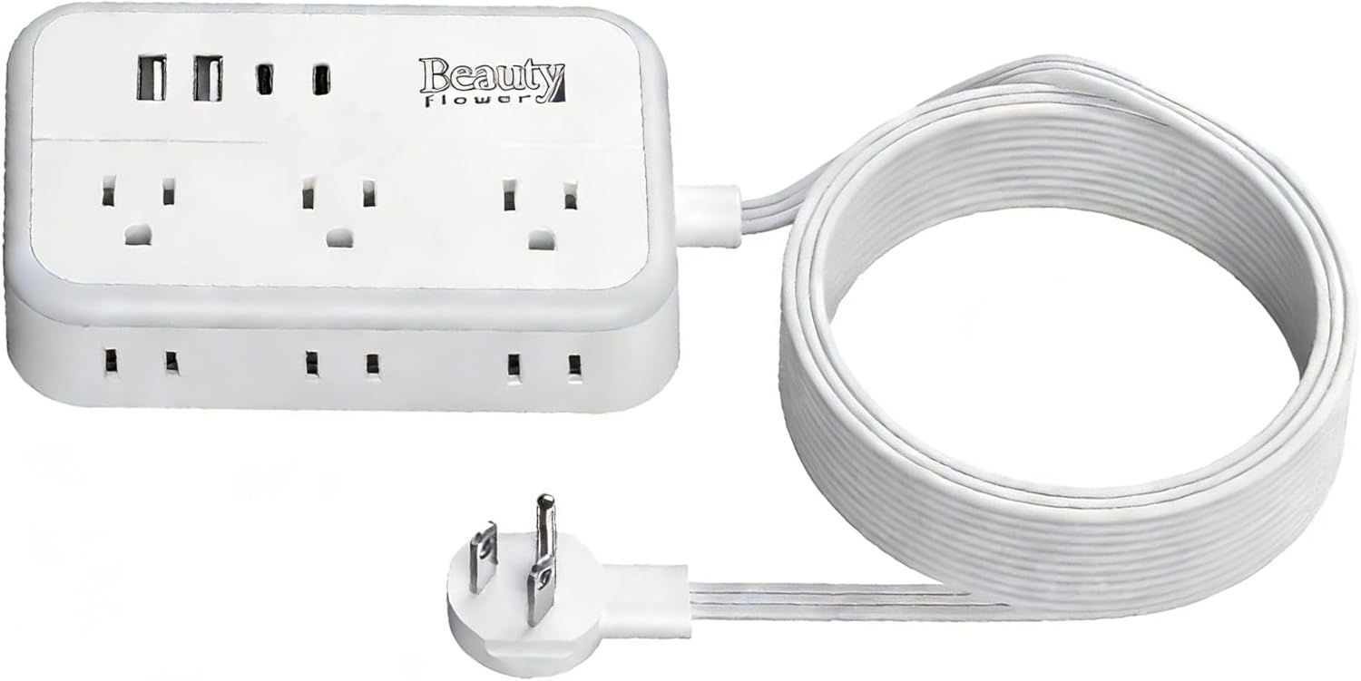 6 Ft Surge Protector Power Strip - 8 Widely Outlets with 4 USB Ports, 3 Side Outlet Extender with 6 Feet Extension Cord, Flat Plug, Wall Mount, Desk USB Charging Station, ETL,White