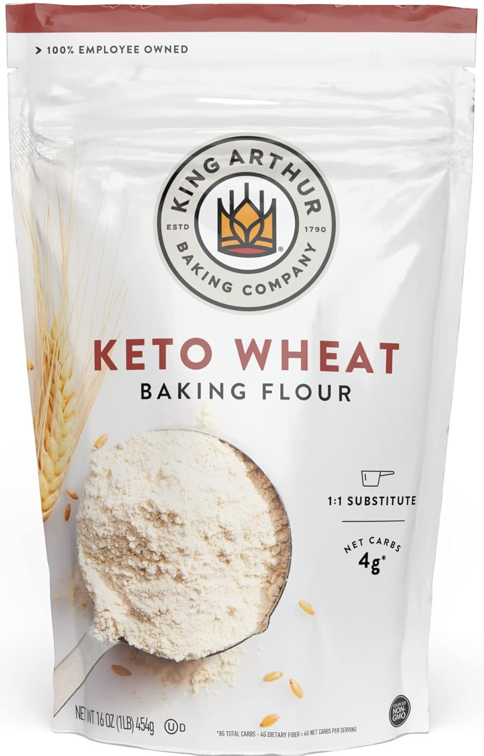 King Arthur Keto Wheat Baking Flour: 1:1 All-Purpose Flour Substitute, 1 lb (Pack of 1) - Low-Carb Baking Solution for Bread & More, Non-GMO, Resealable Bag - Perfect for Keto Diet & Reduced Carb Intake
